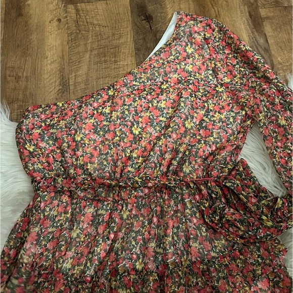 LULU’S Anew Romance Pink Floral Print One Shoulder Ruffled Mini Dress - Picture 7 of 8
